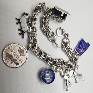 Beau Sterling Silver w/6 Charms Bracelet Mid-Century Vintage Retro w/Rolo Link